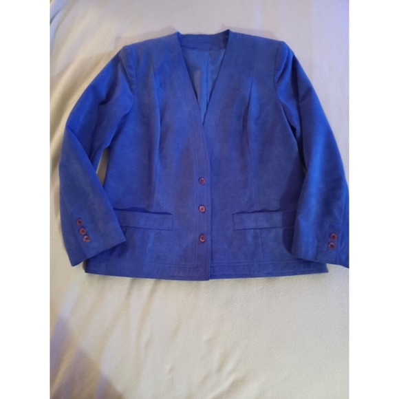 Royal Blue Vintage Womens Faux Suede Deep VNeck 3 button jacket 2 Pocket… - Picture 1 of 8
